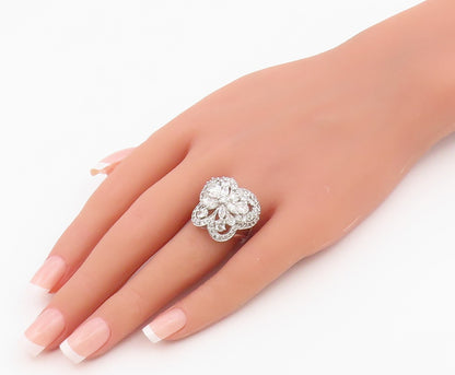 925 Sterling Silver Vintage Ring Elegant CZ Butterfly Cluster  Sz 7.5  RG36632