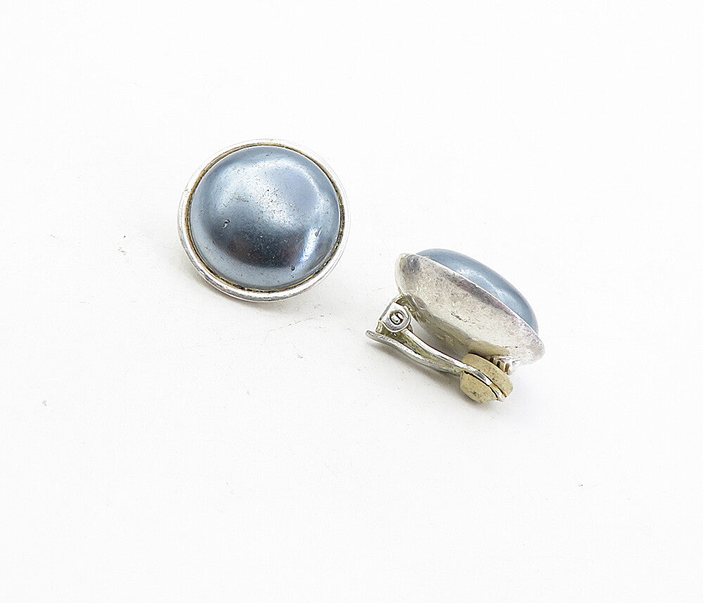 CAROLEE 925 Silver  Vintage Blue Pearl Button Drop Non Pierce Earrings  EG4185