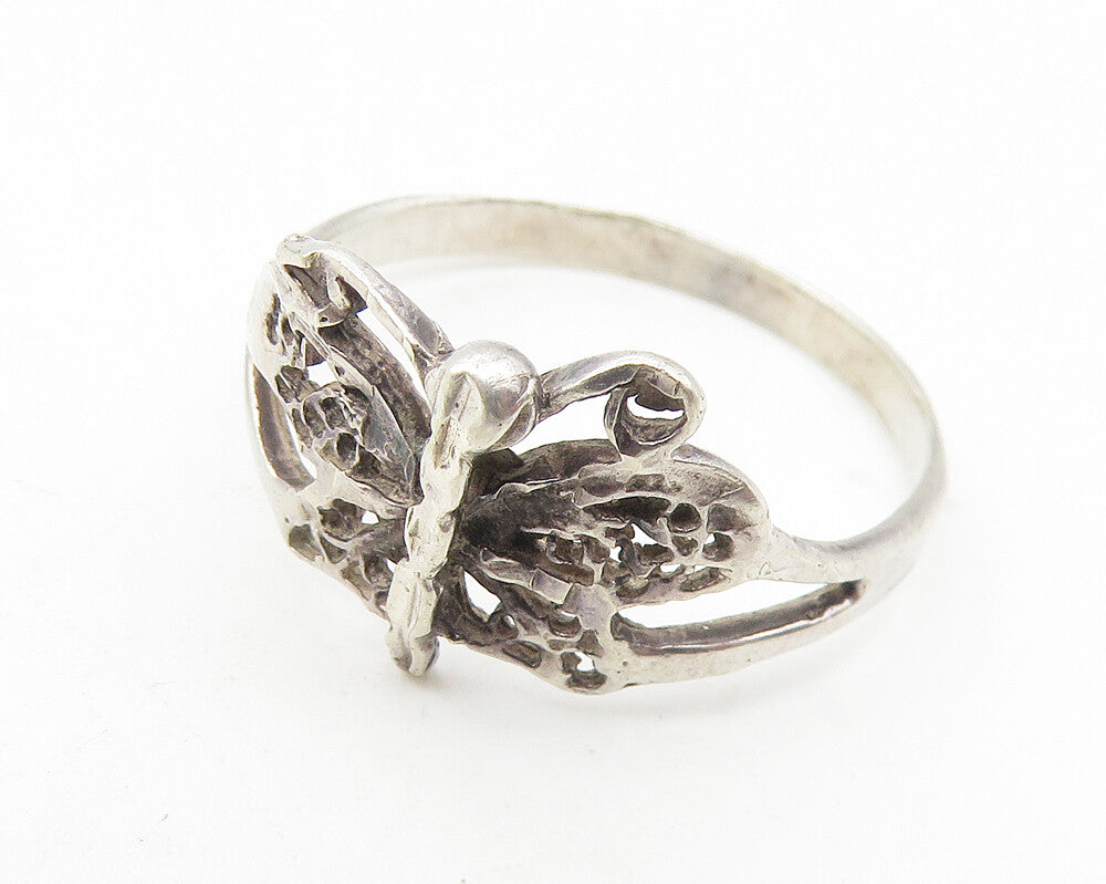 925 Sterling Silver  Vintage Dark Tone Butterfly Band Ring Sz 9.5  RG11095