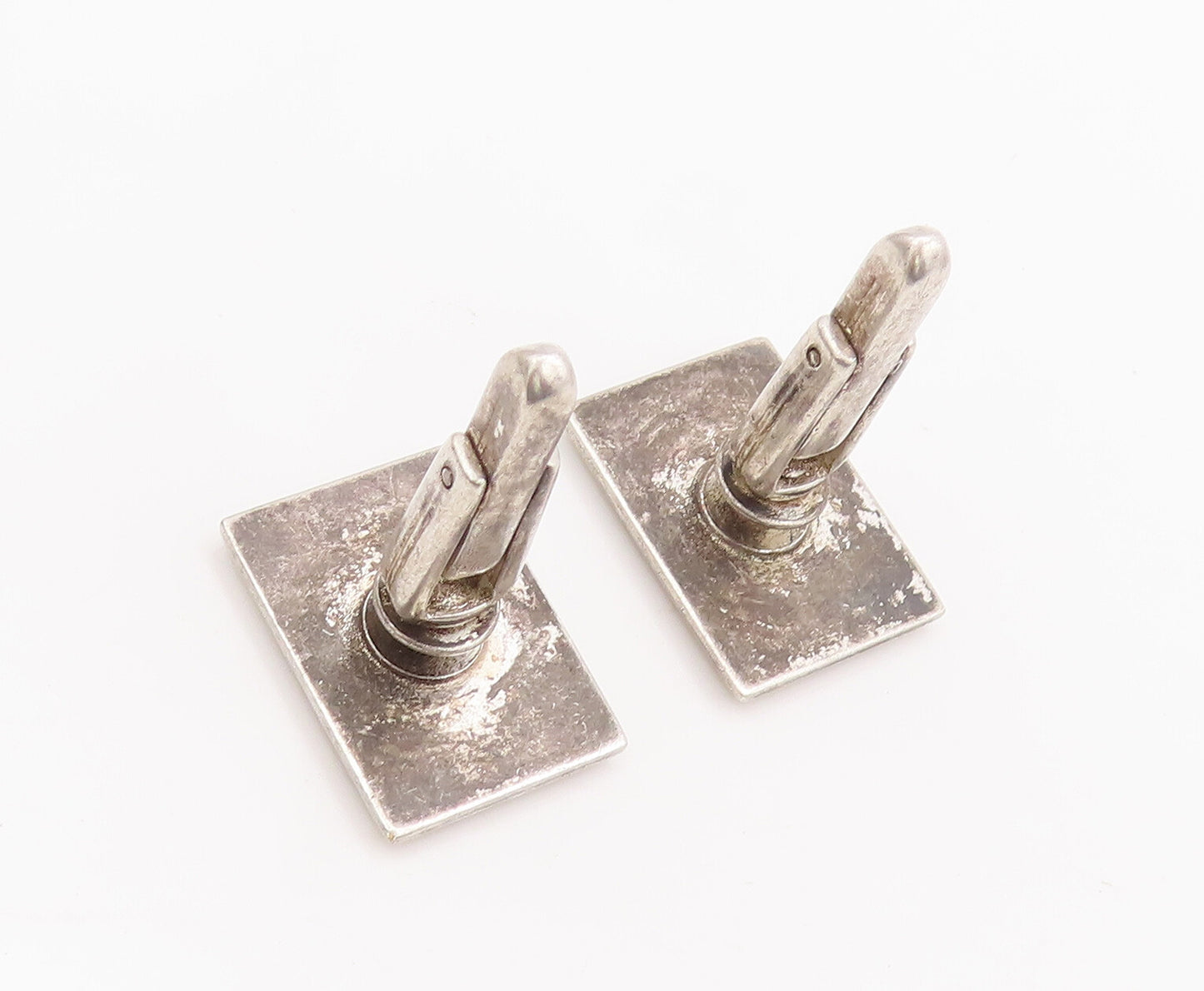 925 Sterling Silver Vintage Cuff Links Solid Rectangle Carved Squares  TR3756