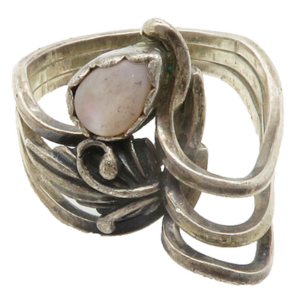 925 Sterling Silver  Vintage Mother Of Pearl Floral Cocktail Ring Sz 7  RG14974