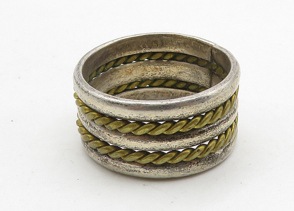 MEXICO 925 Sterling Silver  Vintage 2 Tone Rope Twist Band Ring Sz 7  RG10483