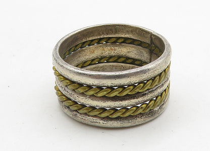 MEXICO 925 Sterling Silver  Vintage 2 Tone Rope Twist Band Ring Sz 7  RG10483