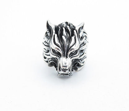 925 Sterling Silver  Vintage Sculpted Wolf's Head Band Ring Sz 12  RG5364