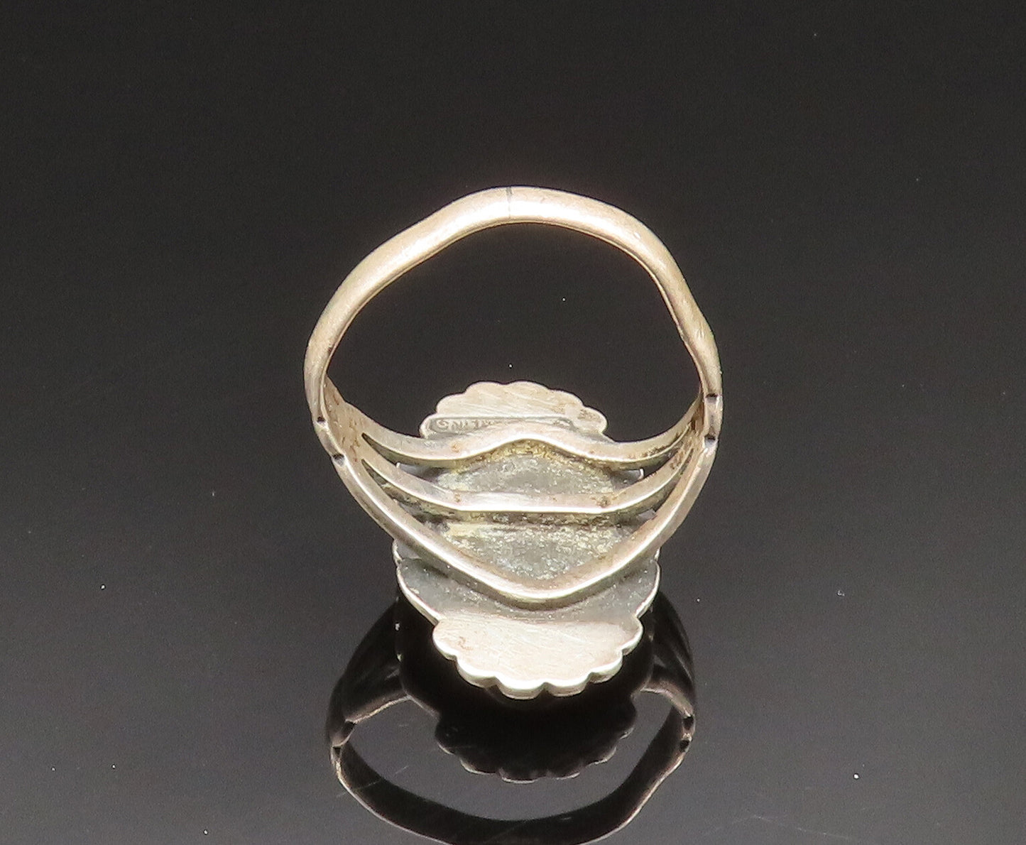 NAVAJO 925 Silver  Vintage Beaded Inlaid Green Turquoise Ring Sz 8  RG24893