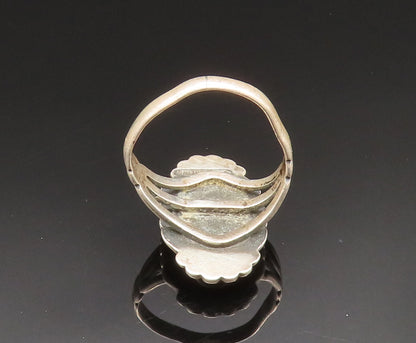 NAVAJO 925 Silver  Vintage Beaded Inlaid Green Turquoise Ring Sz 8  RG24893