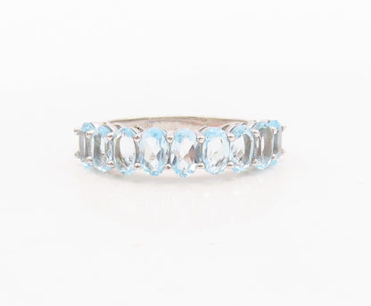 925 Sterling Silver Vintage Ring Oval Cut Blue Topaz band Sz 7 RG29941