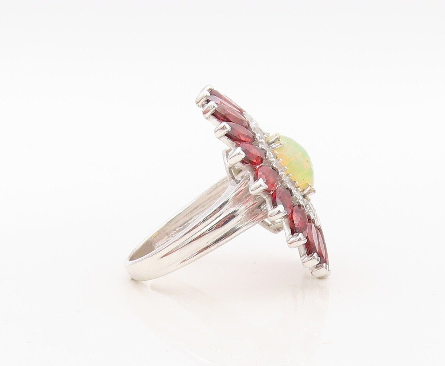 925 Sterling Silver Vintage Ring Fire Opal Garnet & Topaz Flower  Sz 7  RG30500