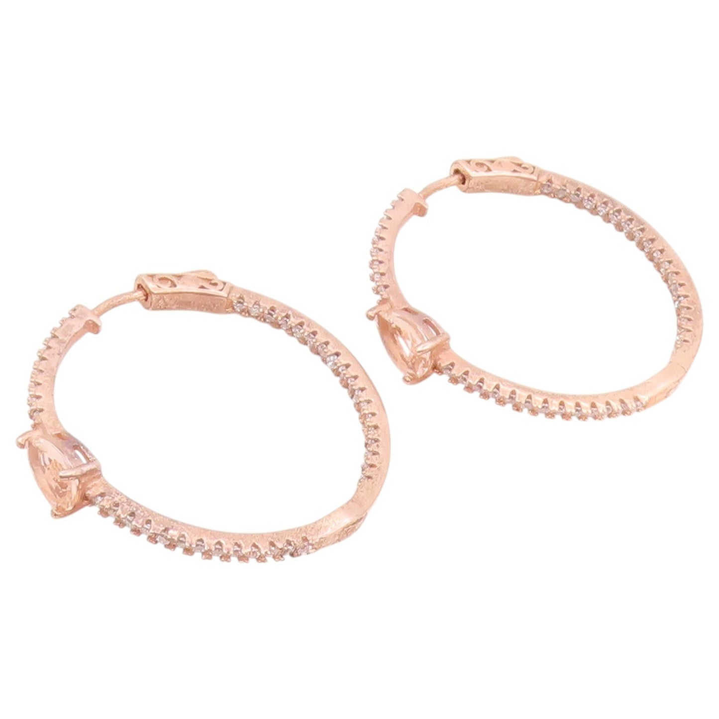 925 Sterling Silver Vintage Earrings Gold Plated Elegant Pink CZ Hoops  EG14521
