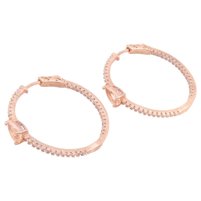 925 Sterling Silver Vintage Earrings Gold Plated Elegant Pink CZ Hoops  EG14521