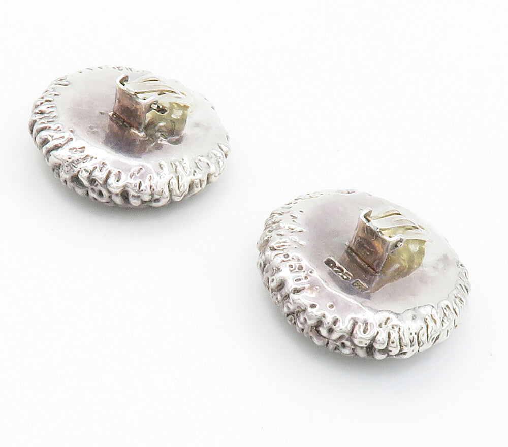 925 Sterling Silver  Vintage Modernist Sculpted Non Pierce Earrings  EG7664