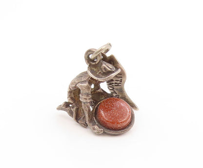 925 Sterling Silver Vintage Pendant Goldstone South Dakota Prospector  PT26221