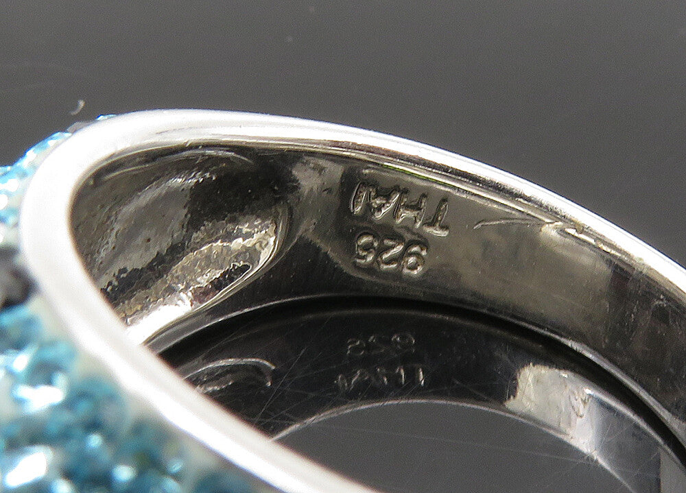 JACMEL 925 Silver  Vintage Blue Crystal Pattern Dome Band Ring Sz 8  RG21821