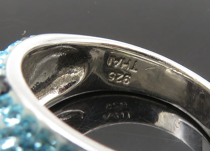 JACMEL 925 Silver  Vintage Blue Crystal Pattern Dome Band Ring Sz 8  RG21821