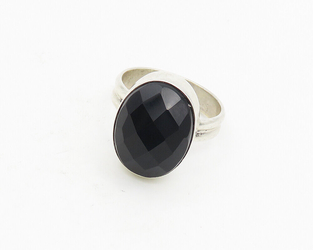 925 Sterling Silver  Vintage Faceted Hematite Cocktail Ring Sz 6.5  RG18556
