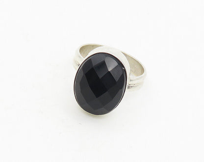 925 Sterling Silver  Vintage Faceted Hematite Cocktail Ring Sz 6.5  RG18556