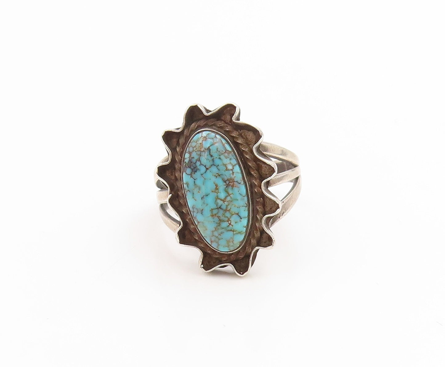 925 Sterling Silver Vintage Ring SOUTHWESTERN Cabochon Turquoise Sz 6 RG33917
