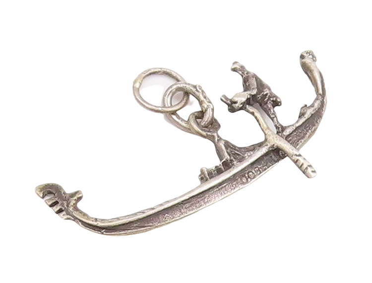 925 Sterling Silver Vintage Pendant Cutout Two People On Boat  PT23313