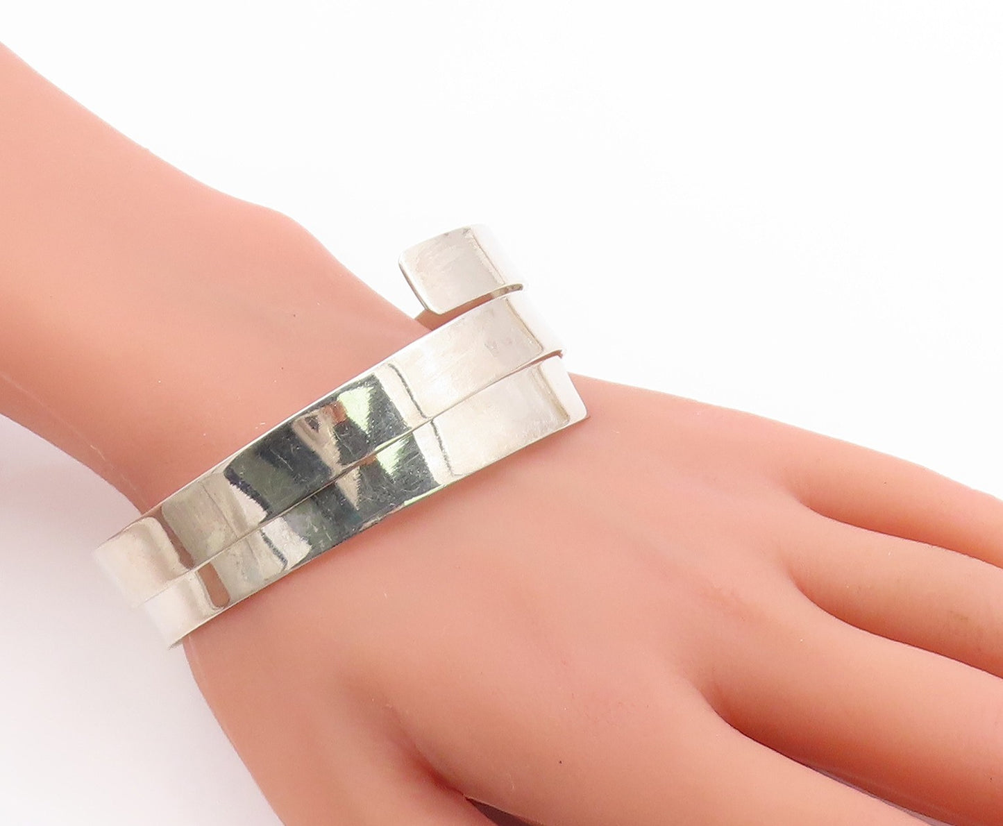 925 Sterling Silver Vintage Bracelet Modernist Spiral Coil Wrap Bangle  BT12028