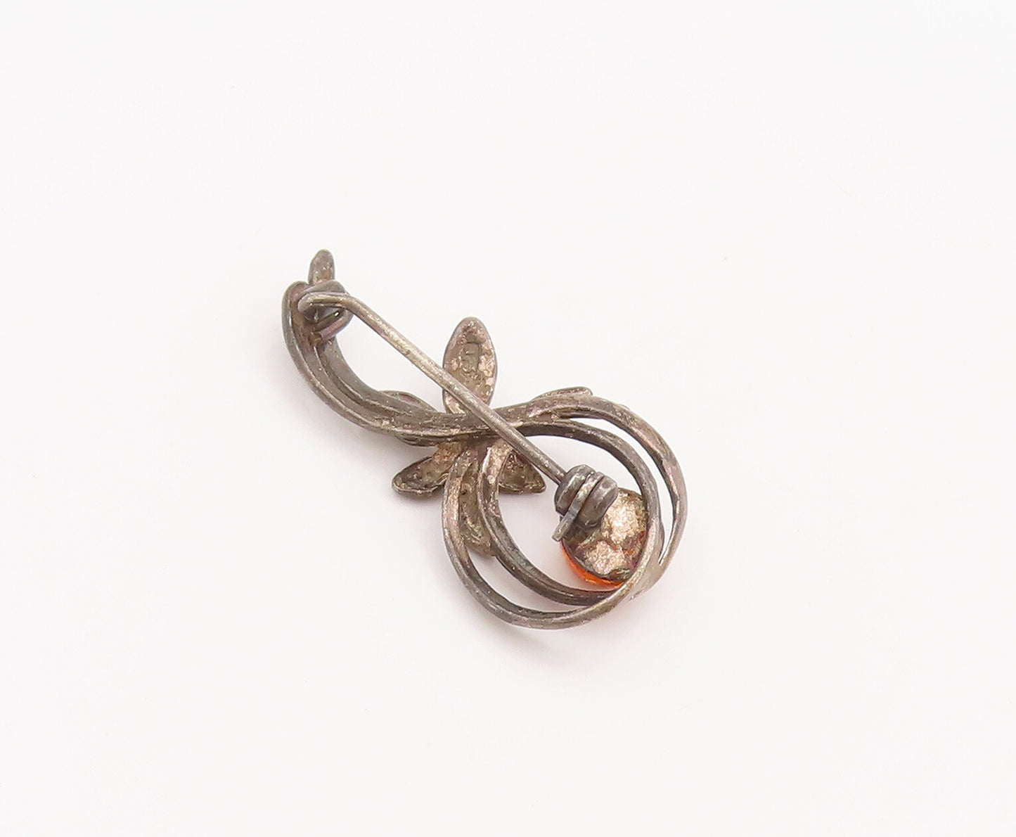 925 Sterling Silver Vintage Brooch Pin Solid Cutout Floral Loop Amber  BP10714