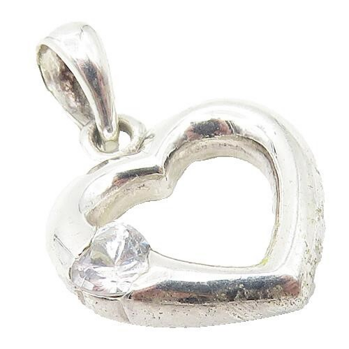 925 Sterling Silver  Topaz Accented Petite Open Love Heart Pendant  PT9422