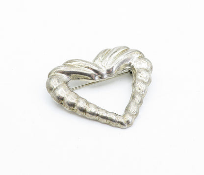 MEXICO 925 Sterling Silver  Vintage Fluted Open Love Heart Brooch Pin  BP1168