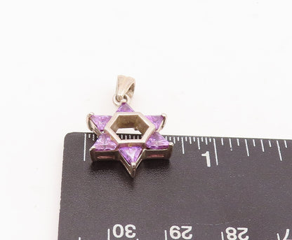 925 Sterling Silver Vintage Pendant Cutout Triangle Amethyst Star  PT23390