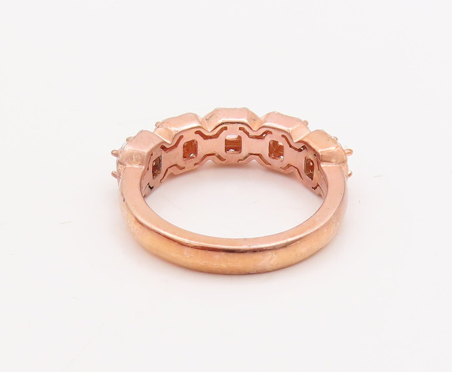 925 Sterling Silver Vintage Ring Rose Gold Plated Morganite & CZ  Sz 7  RG29830