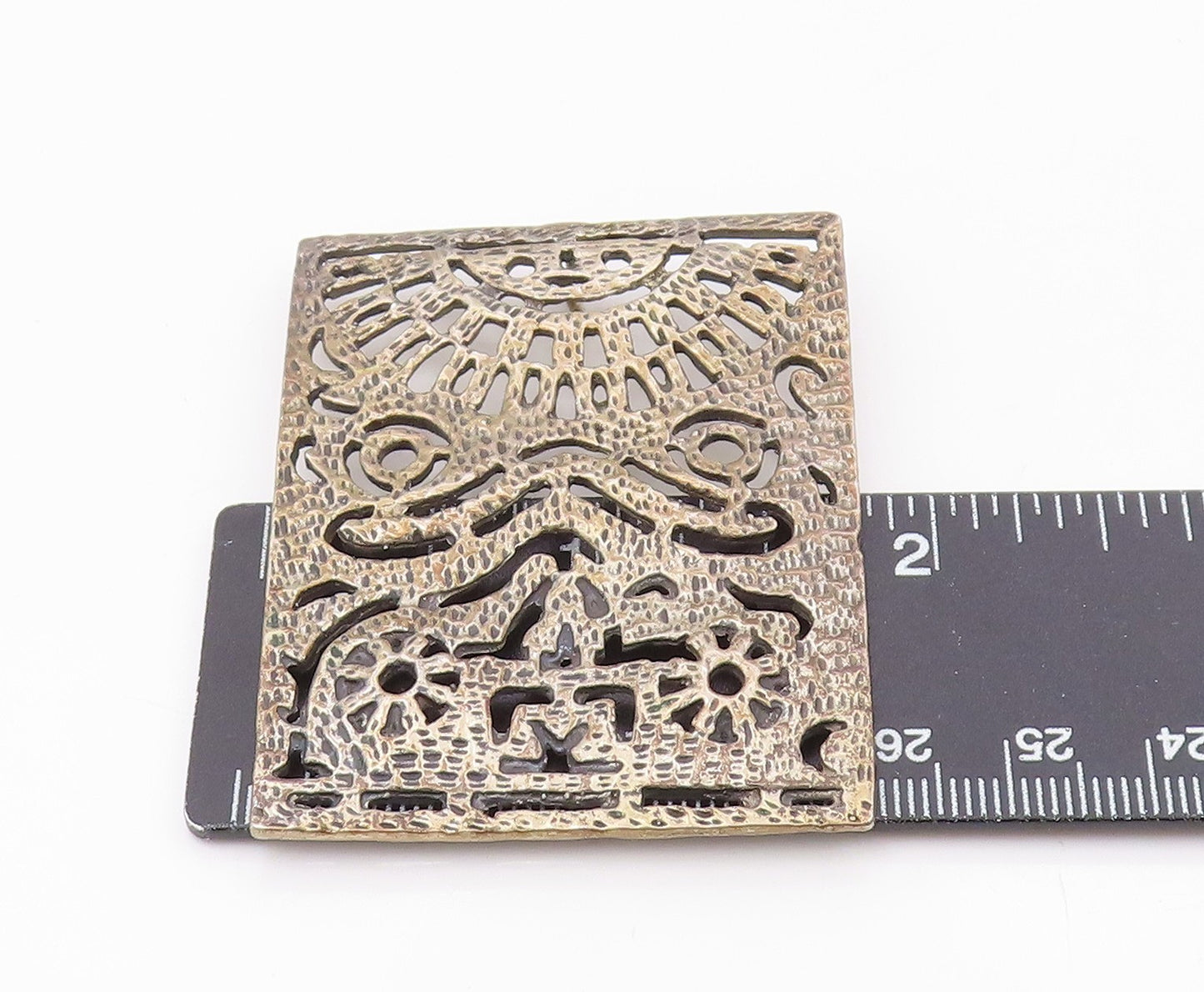925 Sterling Silver  Vintage Shiny Cutout Design Square Pendant  PT16083