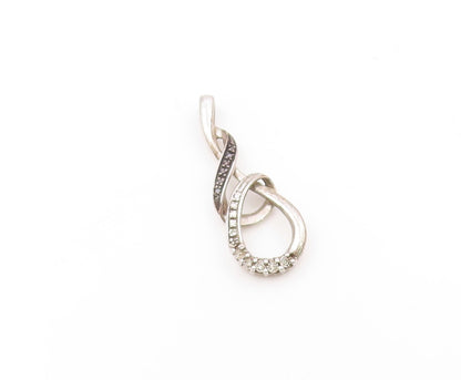 925 Sterling Silver  Vintage Genuine Diamonds Swirl Loop Pendant  PT15549