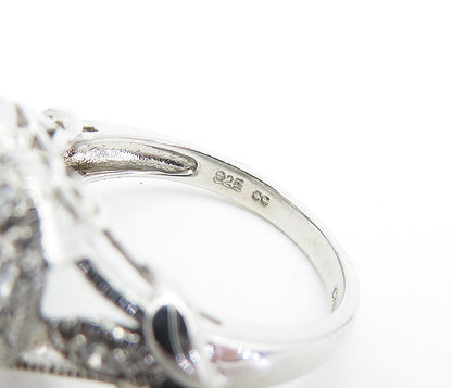 925 Sterling Silver  Topaz Open Love Heart Floral Shiny Band Ring Sz 6  RG7294