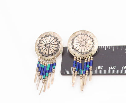 925 Sterling Silver Vintage Earrings SOUTHWESTERN Beaded Concho Dangles EG13732