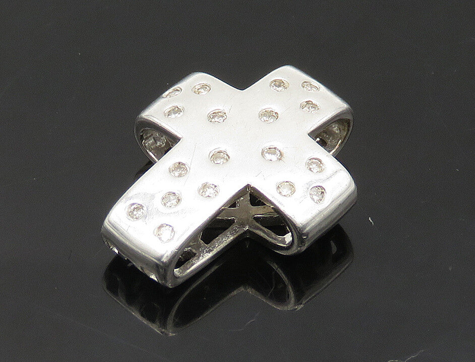 925 Sterling Silver  Shiny Genuine Diamonds Religious Cross Pendant  PT14653
