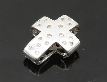 925 Sterling Silver  Shiny Genuine Diamonds Religious Cross Pendant  PT14653