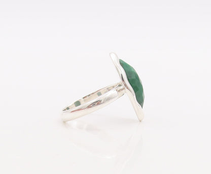 925 Sterling Silver Vintage Ring Marquise Cut Green Gemstone  Sz 7  RG29837