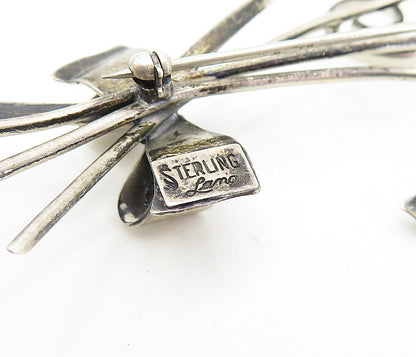 LANG 925 Sterling Silver  Vintage Spiral Bow Flower Bunch Brooch Pin  BP1850