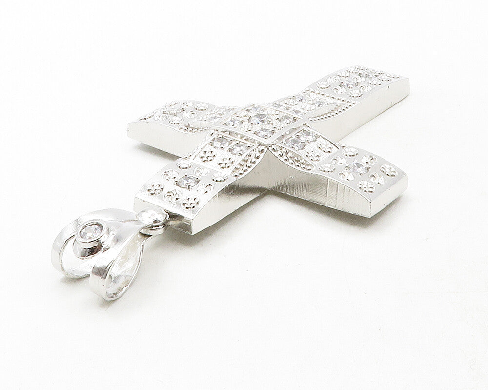 925 Sterling Silver  Sparkling Cubic Zirconia Religious Cross Pendant  PT9773