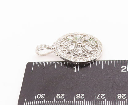 925 Sterling Silver Vintage Pendant Round CZ Inlay Cutout Floral Design  PT23248