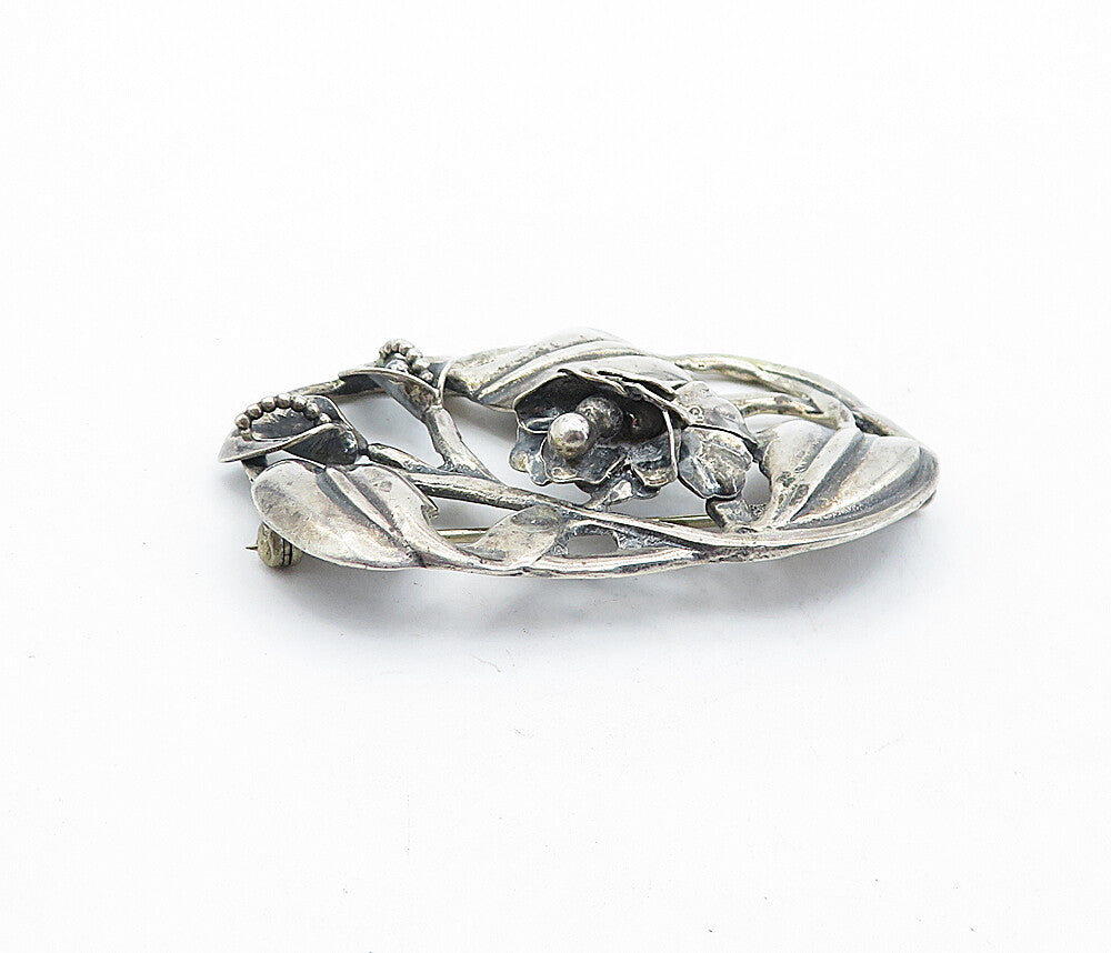 925 Sterling Silver  Vintage Antique Sculpted Flower Swirl Brooch Pin  BP1733
