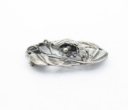 925 Sterling Silver  Vintage Antique Sculpted Flower Swirl Brooch Pin  BP1733