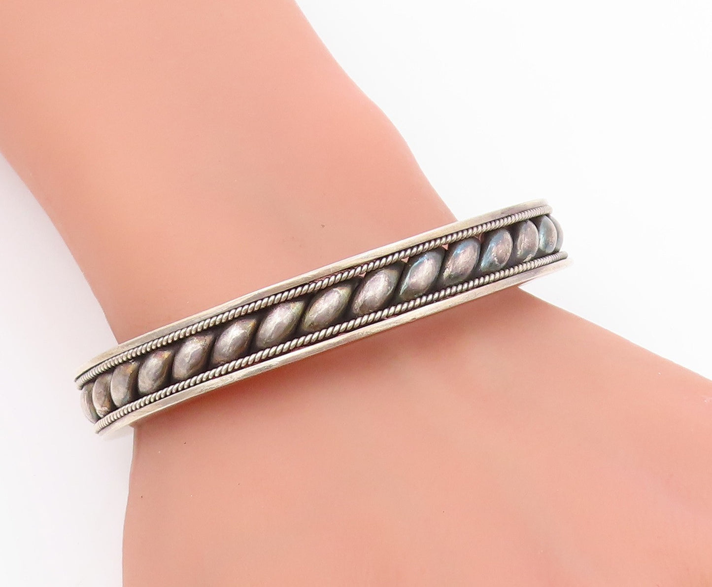 925 Sterling Silver Vintage Bracelet BALI Classic Twisted Rope Cuff  BT11647