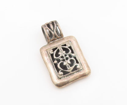 925 Sterling Silver Vintage Pendant Solid Rectangular Scrollwork Locket  PT25472