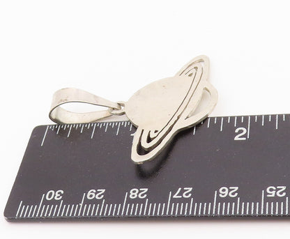 925 Sterling Silver Vintage Pendant Solid Cutout Planet Saturn With Ring PT24329