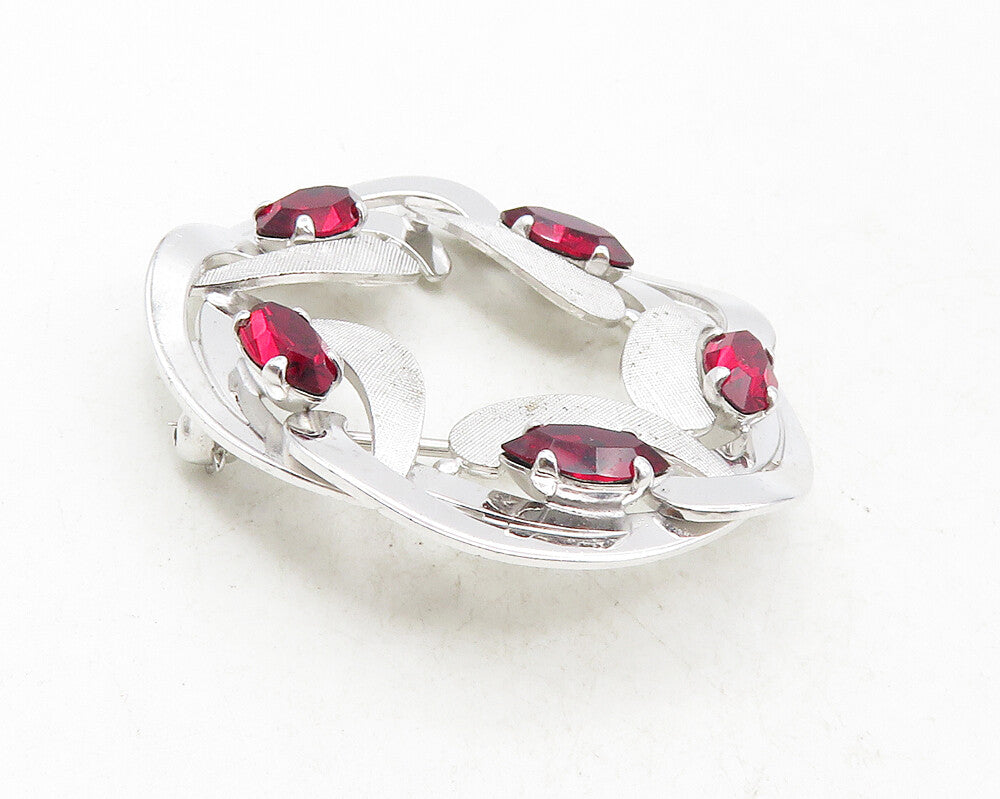 VAN DELL 925 Sterling Silver  Marquise Cut Red Topaz Swirl Brooch Pin  BP3634