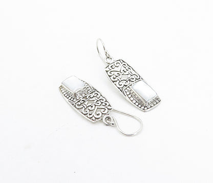 925 Sterling Silver  Mother Of Pearl Swirl Cutout Square Drop Earrings  EG3406
