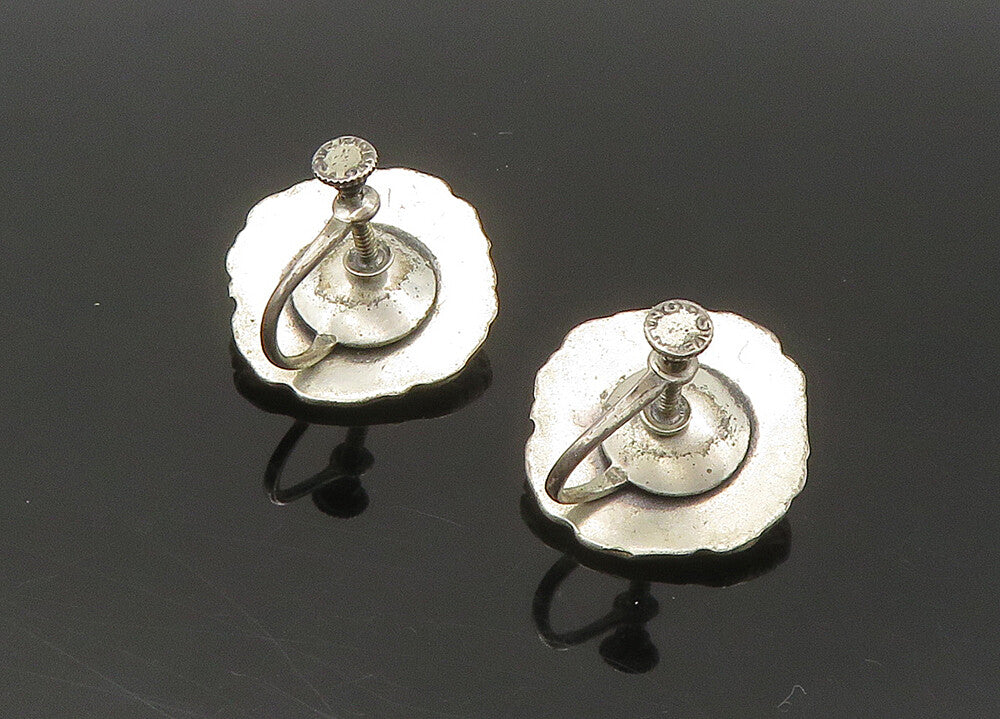 925 Sterling Silver  Vintage Antique Shiny Flower Non Pierce Earrings  EG10818