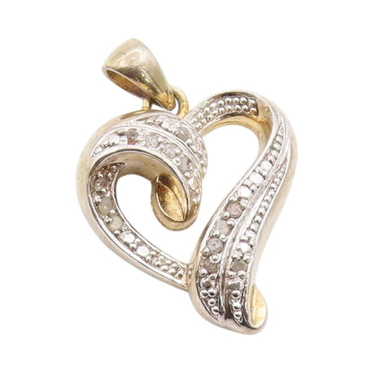 925 Sterling Silver Vintage Pendant Gold Plated Real Diamonds Love Heart PT24954