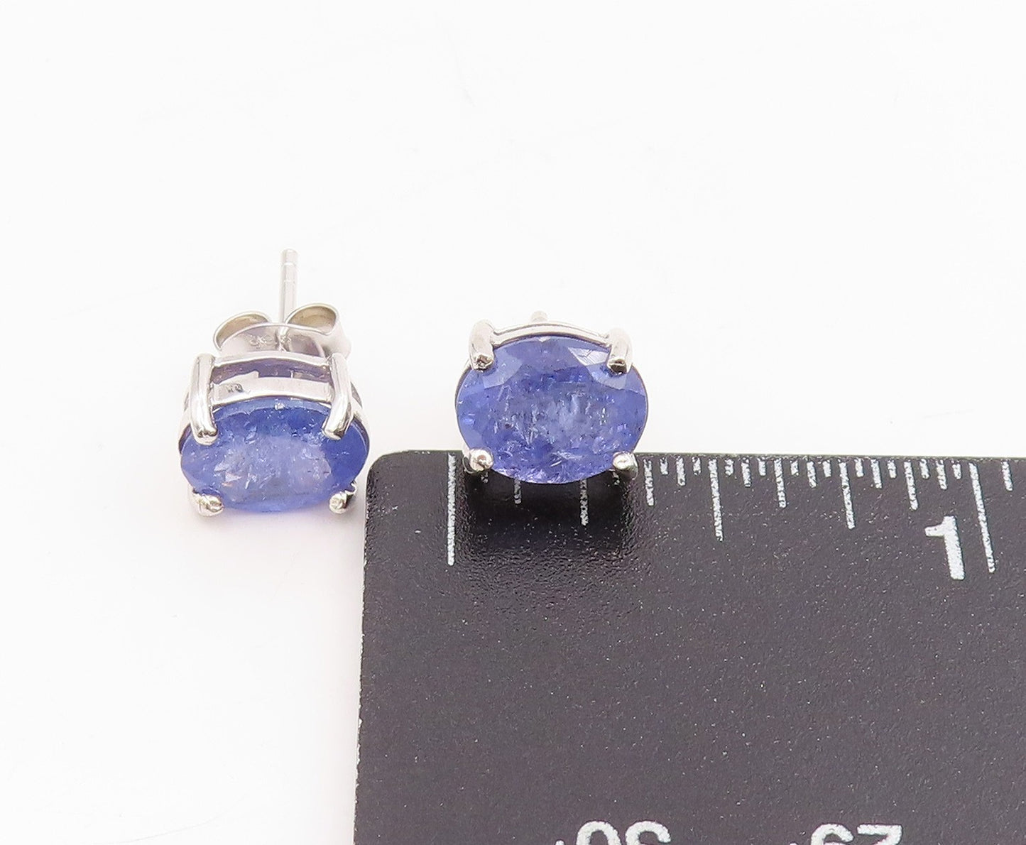 925 Sterling Silver Vintage Earrings Minimalist Oval Cut Tanzanite Stud  EG13798