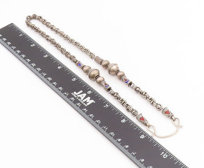 925 Sterling Silver Vintage Necklace Enamel Beaded Bohemian Tribal Chain  NE4722