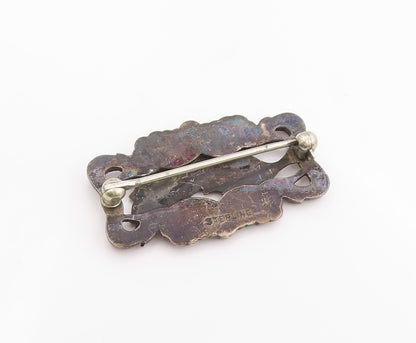 925 Sterling Silver Vintage Brooch Antique Etched Floral Botanical Pin  BP11826
